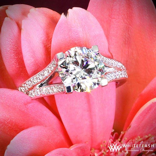 pink flower and engagement ring