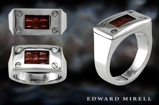 Titanium Ring with Brown Leather Designed by Edward Mirell