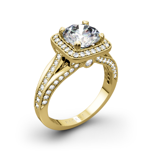Ritani 1RZ3154 Masterwork Cushion Halo Vaulted Milgrain Diamond Engagement Ring