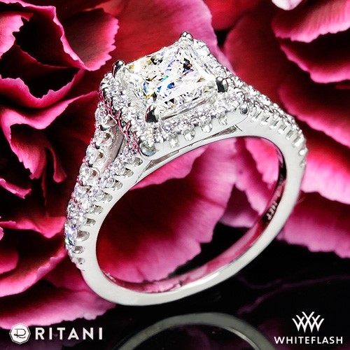 Ritani 1RZ1327 Cushion Halo V Diamond Engagement Ring