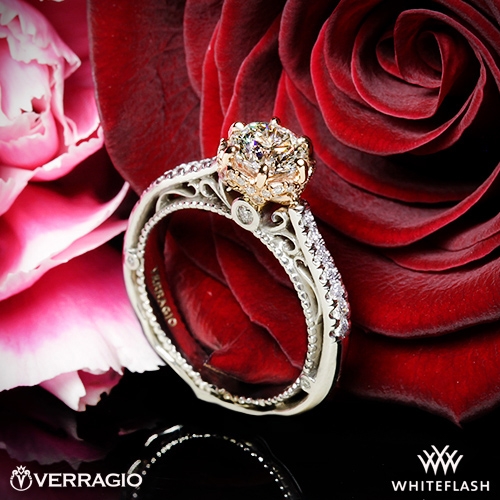 18k White Gold Verragio Venetian Lace AFN-5052-4 Two Tone Diamond Engagement Ring with Rose Gold Halo