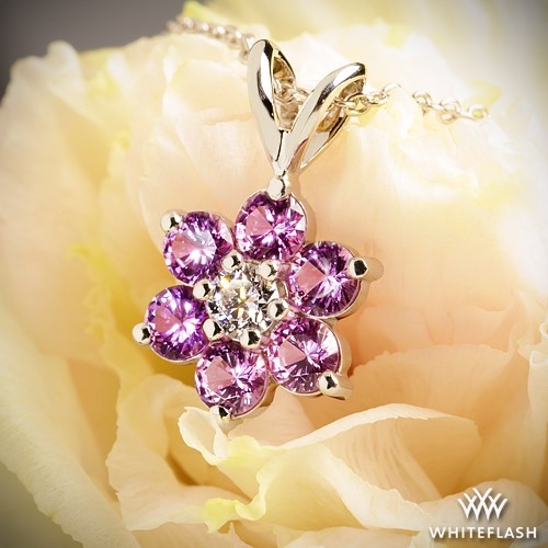Diamond and Pink Sapphire Flower Cluster Pendant