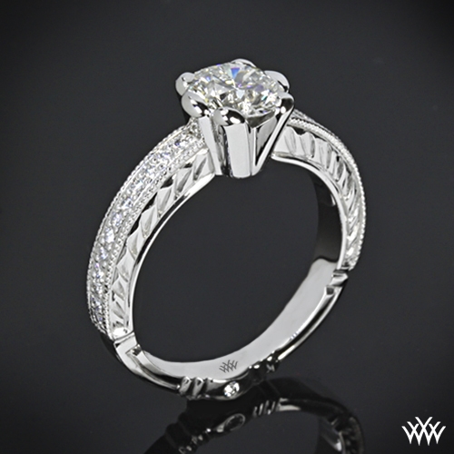 "Crescendo Hand Engraved Half-Bezel" Diamond Engagement Ring