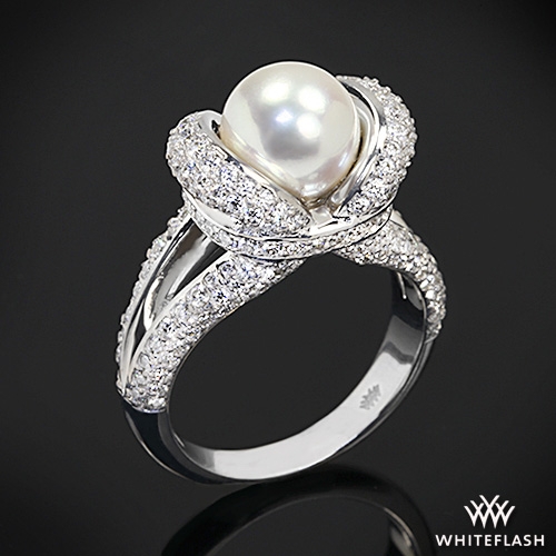 Pearl diamond rings white gold