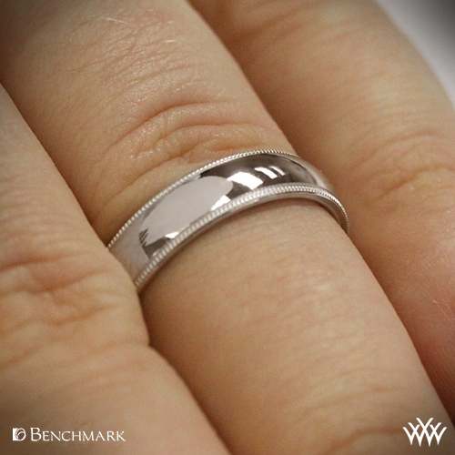 Men's "Comfort Fit" Wedding Ring with Milgrain Ring On hand view