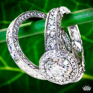 Custom Split Prong Halo Diamond Engagement Ring and Diamond Wedding Ring