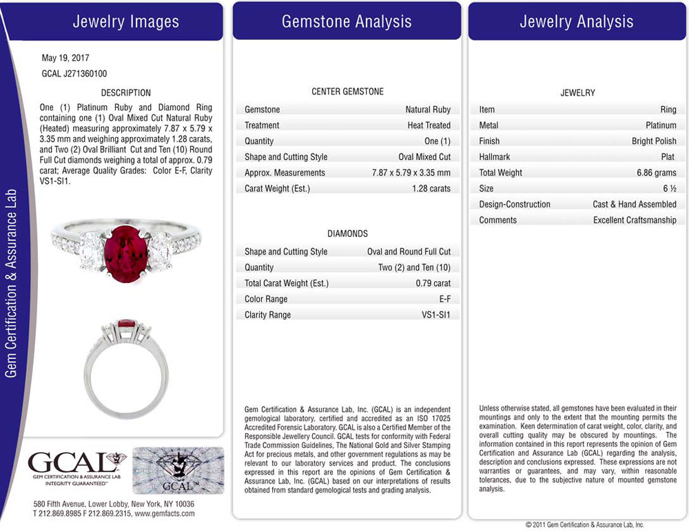 GCAL Jewelry Appraisal Report