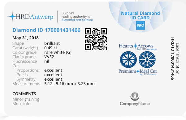 HRD Natural Diamond ID Card