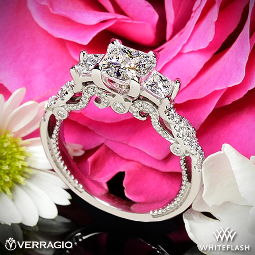 Verragio INS-7074P Beaded Braid Princess 3 Stone Engagement Ring