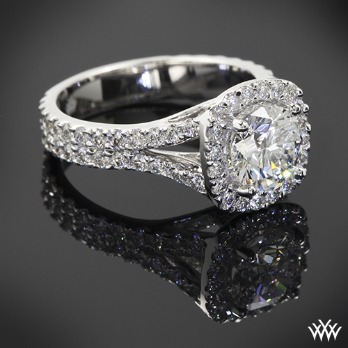 Custom Split Shank Halo Diamond Engagement Ring | 34301