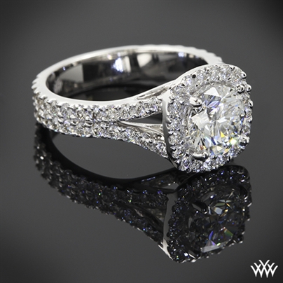 Custom Split Shank Halo Diamond Engagement Ring
