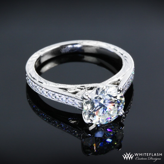 Engraved Bead Set Diamond Engagement Ring 12201