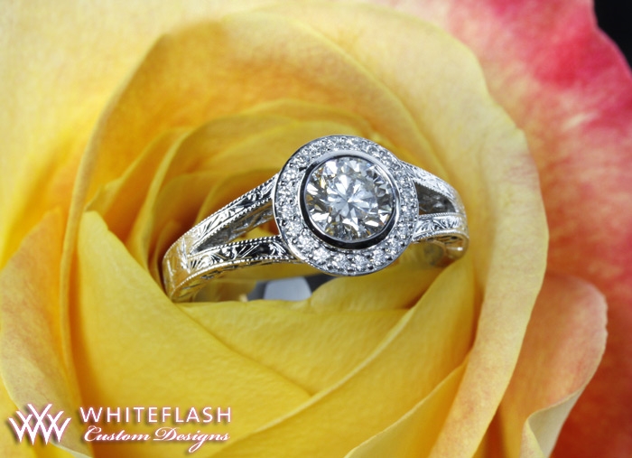 beautiful halo engraved diamond engagement ring