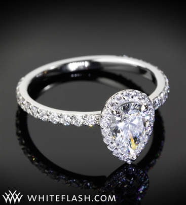 Shared Prong Pear Halo Engagement Ring