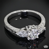 Custom Hand Engraved 3 Stone Diamond Engagement Ring