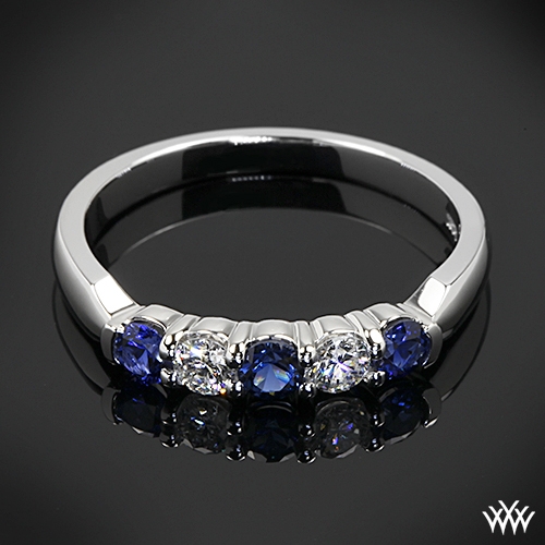 Customized Five Stone Shared-Prong Diamond and Sapphire Wedding Ring