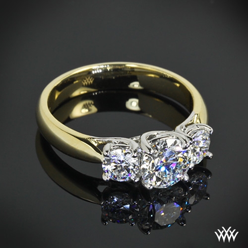 18k Yellow Gold 3 Stone Diamond Engagement Ring
