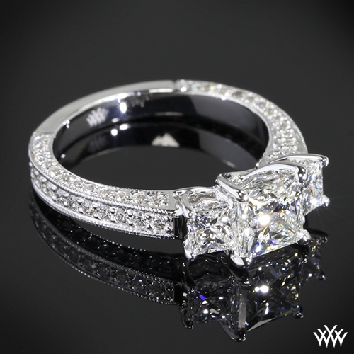 3 Stone Coeur de Clara Ashely  Diamond Engagement Ring for Princess Cut Diamonds
