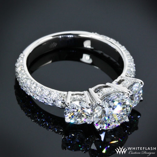 3 Stone Pave Diamond Engagement Ring