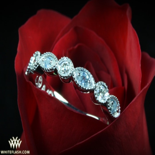 Aqua Bezel Flower Wedding Band