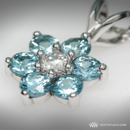 Aquamarine and Diamond Flower Cluster Pendant