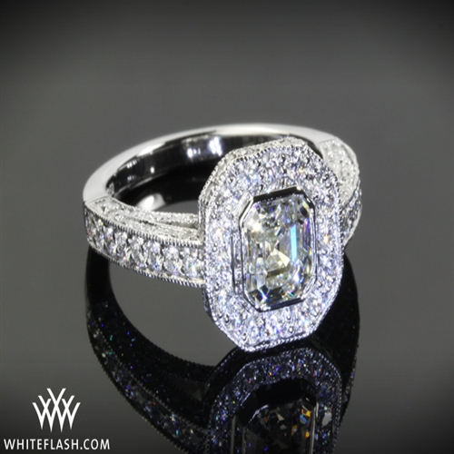 Asscher Pave Antique Halo Engagement Ring