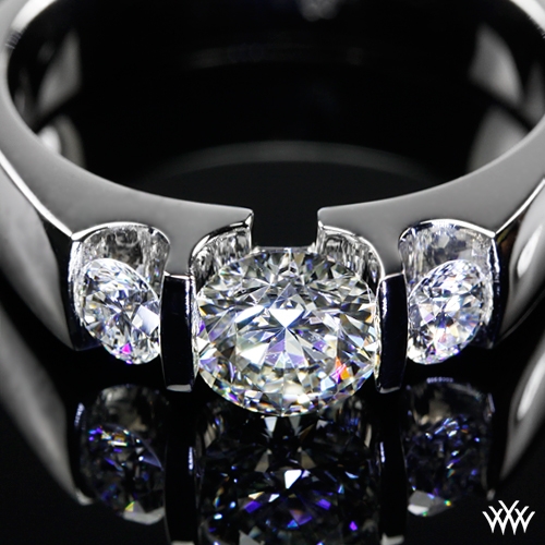 Custom 14k White Gold 3 Stone Diamond Engagement Ring