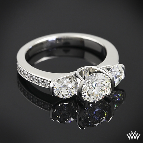 Custom 3 Stone Half Bezel Engagement Ring