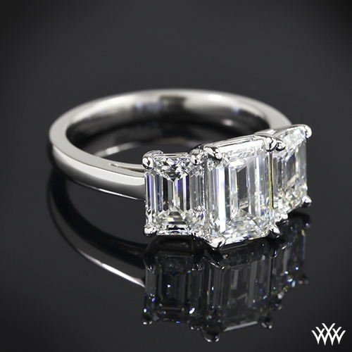 Custom Emerald 3 Stone Diamond Engagement Ring