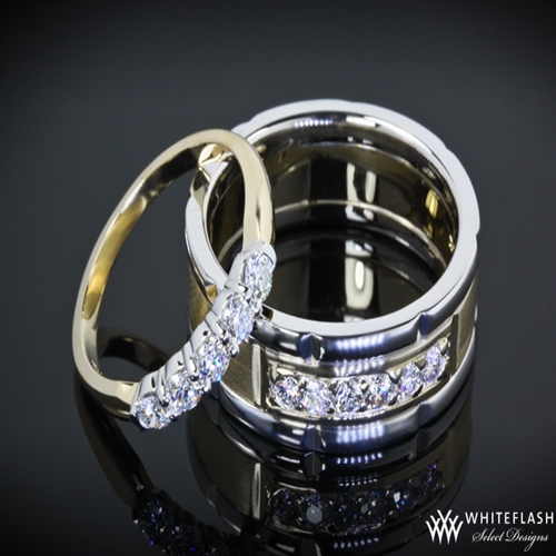 Five Stone Shared Prong Band and Custom Two Tone Diamond Band