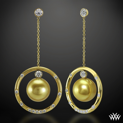 Golden Pearl Halo Diamond Earrings