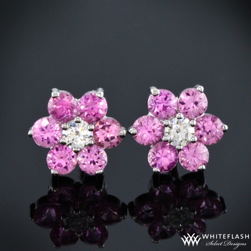 Pink Sapphire Flower Cluster Diamond Earrings