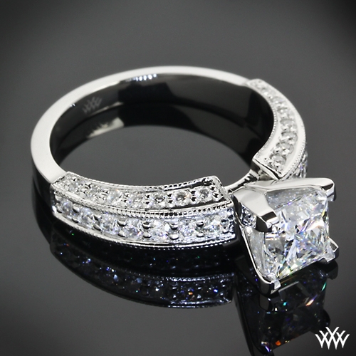 Three-Side Pave Diamond Engagement Ring