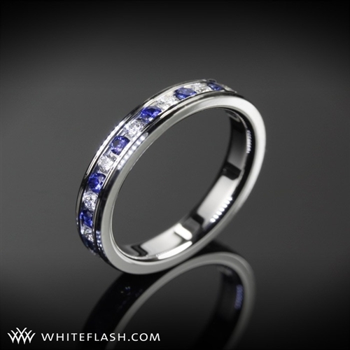 Sapphire and Diamond Channel Set Wedding Band