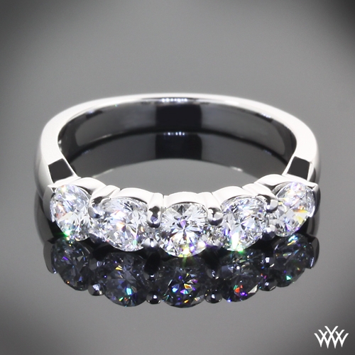 Five Stone Shared Prong Diamond Wedding Ring