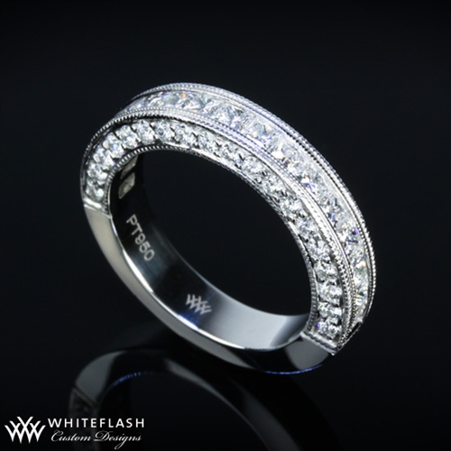 Three Sided Princess and Round Diamond Wedding Band