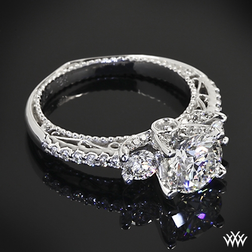 Verragio Beaded Shared-Prong 3 Stone Engagement Ring