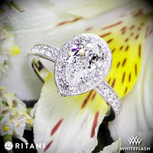 Ritani Vintage Halo Pear Shape Diamond Engagement Ring