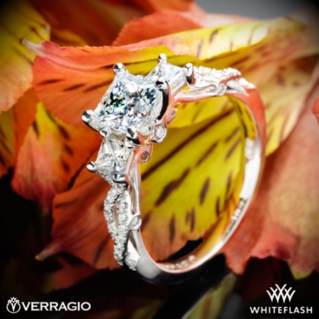 Whiteflash 18k White Gold Verragio Twisted Shank Princess 3-Stone Engagement Ring 