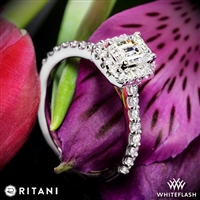 Ritani 1EMZ1323 Emerald French-Set Halo Diamond Band Engagement Ring