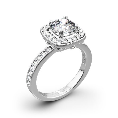 Ritani 1RZ1698 Vintage Cushion Halo Diamond Engagement Ring