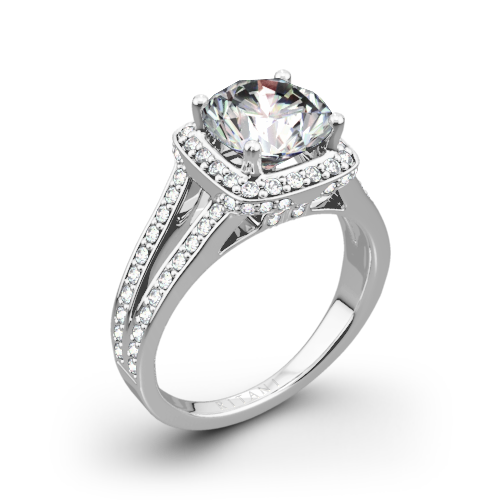 Ritani 1RZ3152 Masterwork Cushion Halo V Diamond Engagement Ring
