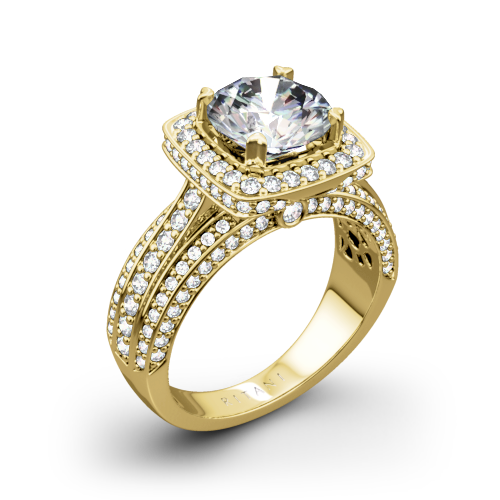 Ritani 1RZ3156 Masterwork Cushion Halo Triple Diamond Engagement Ring