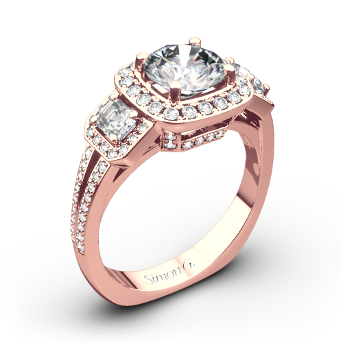 Simon G. TR446 Passion Halo Three Stone Engagement Ring