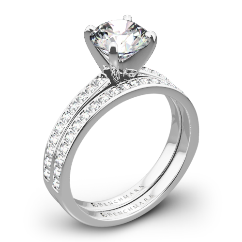 Pavé diamond solitaire wedding ring set