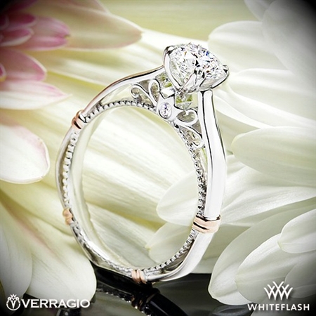 Verragio D-120 Split Claw 4 Prong with Rose Gold Shoulders Solitaire Engagement Ring