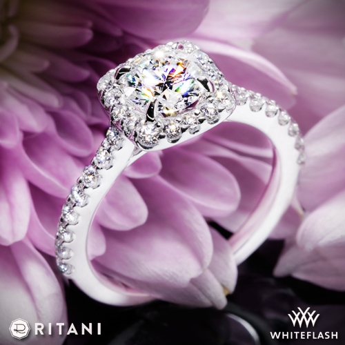 Ritani 1RZ1321 French-Set Cushion Halo Diamond Band Engagement Ring