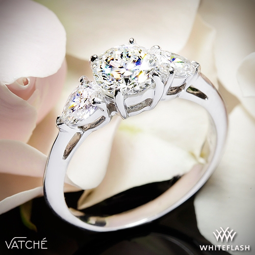 18k White Gold Vatche 310 Round and Pear Three Stone Engagement Ring for 0.50ct Center Diamond (0.25ctw pear side diamonds included)