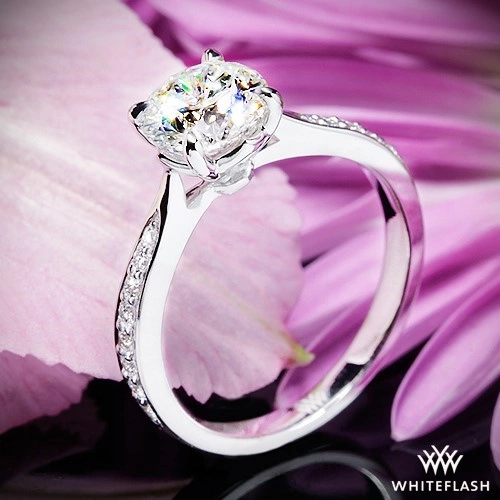 18k White Gold Legato Sleek Line Pave Diamond Engagement Ring