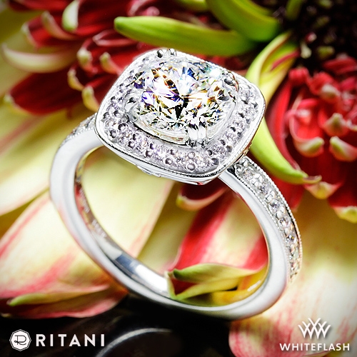 Ritani 1RZ1698 Vintage Cushion Halo Diamond Engagement Ring